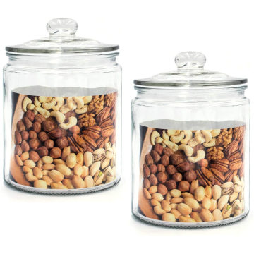 Glass Storage Canister, Clear Jar, With Clear Glass Lid- 1/2 Gallon (Set of 2)